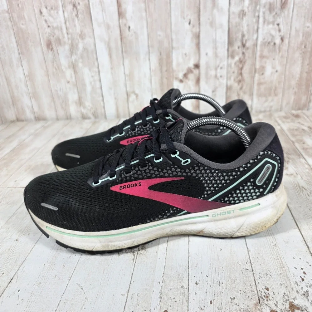 Brooks Ghost 14 Womens Running Shoes Black Pink Seafoam 1203561B013 Size 11 B